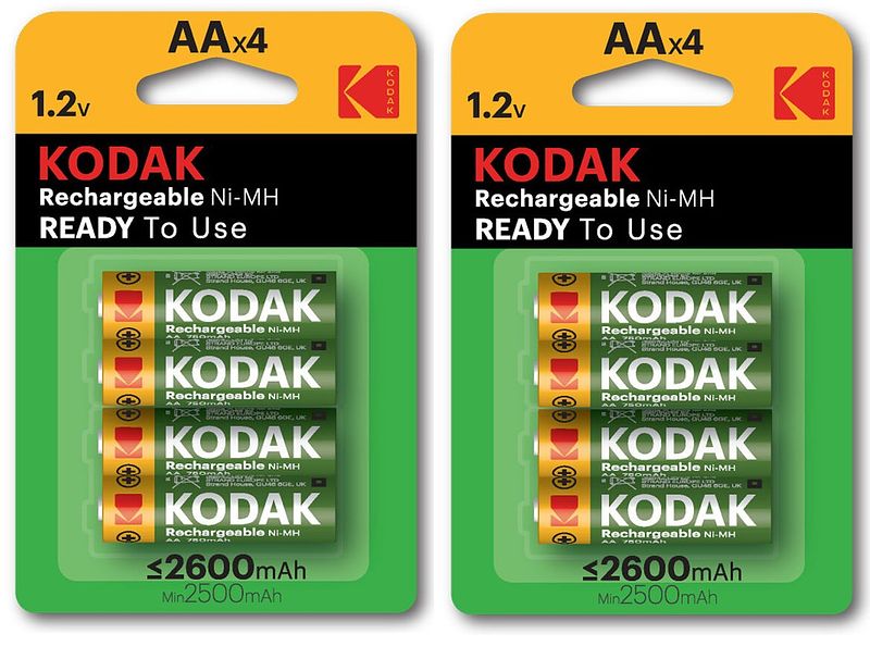 Foto van 8 x aa oplaadbare krachtige kodak batterijen, ready to use - 2600mah