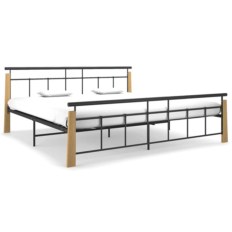 Foto van Vidaxl bedframe metaal en massief eikenhout 200x200 cm