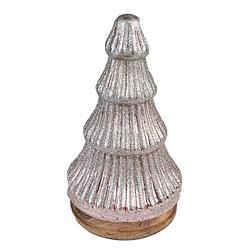 Foto van Clayre & eef kerstdecoratie kerstboom 24 cm roze hout glas decoratief figuur decoratieve accessoires woonaccessoires