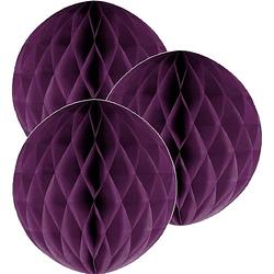 Foto van 3 aubergine paarse papieren kerstballen 10 cm - feestdecoratievoorwerp