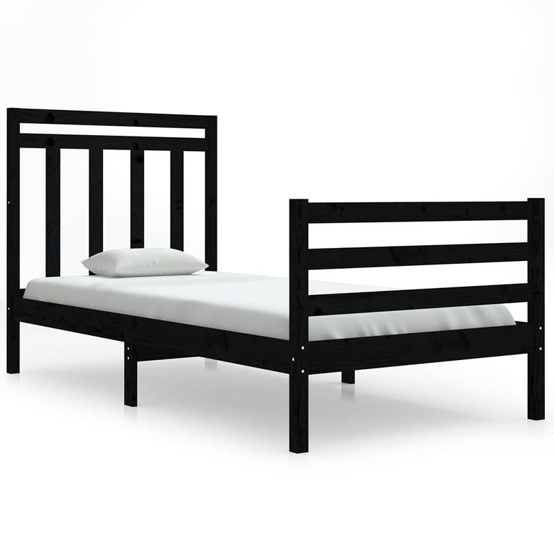 Foto van The living store bedframe - grenenhout - multiplex lattenbodem - 205.5x95.5x69.5cm - zwart