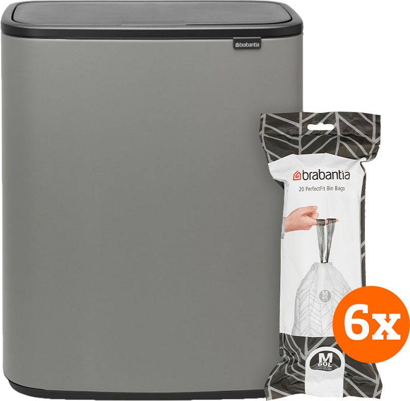 Foto van Brabantia bo touch bin 60 liter mineral concrete grey + vuilniszakken (120 stuks)