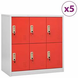 Foto van Vidaxl lockerkasten 5 st 90x45x92,5 cm staal lichtgrijs en rood