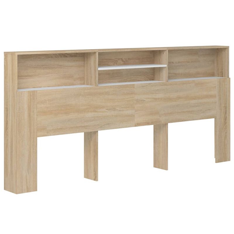 Foto van The living store hoofdbordkast - wit en sonoma eiken - 220 x 19 x 103.5 cm - bewerkt hout