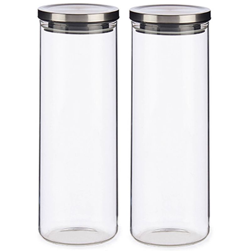 Foto van Set van 2x stuks glazen luxe keuken voorraadpotten/voorraadbussen met deksel zilver 1700 ml - voorraadpot