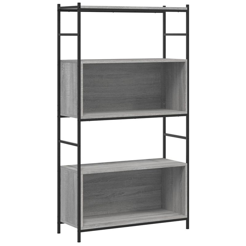 Foto van The living store boekenrek industrieel - 80 x 30 x 145.5 cm - grijs sonoma eiken - bewerkt hout en ijzer