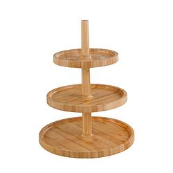 Foto van Etagère 3 laags - hoge kwaliteit bamboe hout - houten hapjesschaal -