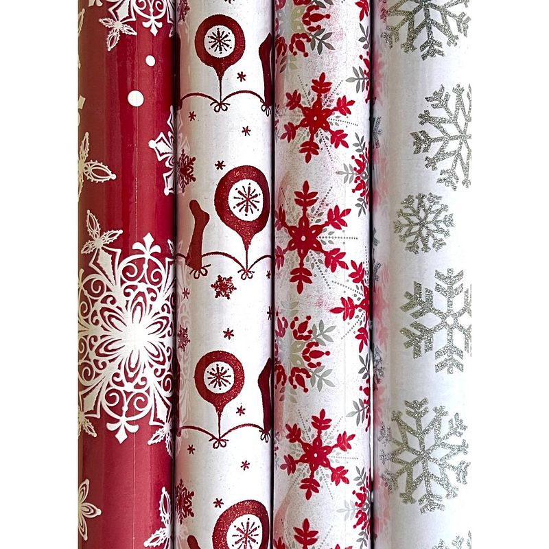 Foto van Assortiment luxe kerst inpakpapier cadeaupapier met foliedruk en glitter - 150 x 70 cm - 3 rollen