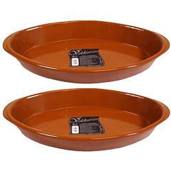 Foto van Set van 2x stuks tapas ovenschalen/serveerschalen ovaal terracotta fontein 2.8 liter - snack en tapasschalen