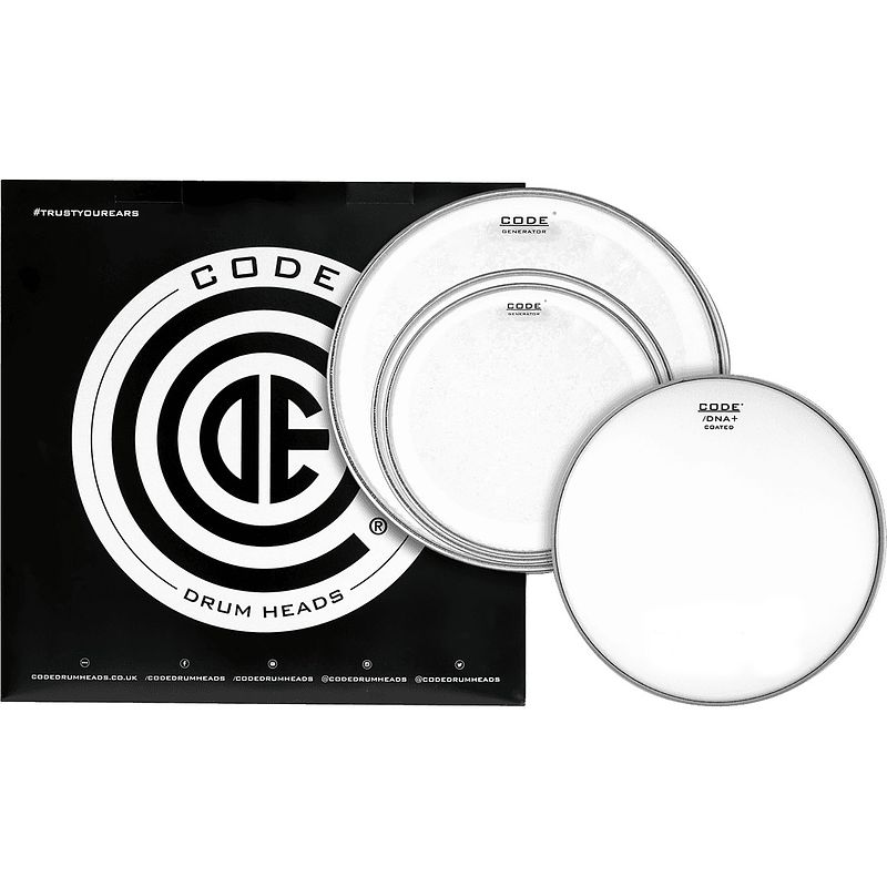 Foto van Code drum heads tpgenclrs generator standard pack 12-13-16 inch clear tomvellen + 14 inch coated snaredrumvel