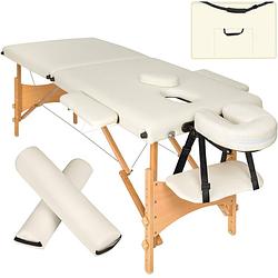 Foto van Tectake® - 2 zones massagetafel-set met 5cm matras, rolkussens en houten frame - beige - 404744