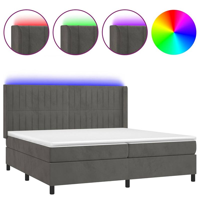 Foto van The living store boxspring - donkergrijs fluweel - 203 x 203 x 118/128 cm - verstelbaar hoofdbord - led-verlichting -