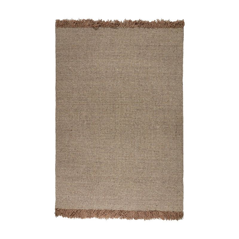 Foto van Wollen vloerkleed bologne beige naturel met franjes