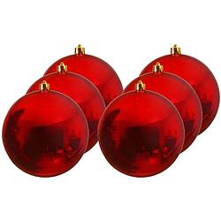 Foto van 6x grote raam/deur/kerstboom decoratie rode kerstballen 14 cm glans - kerstbal