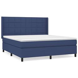 Foto van The living store boxspringbed - blauw - 203 x 183 x 118/128 cm - pocketvering matras - middelharde ondersteuning -