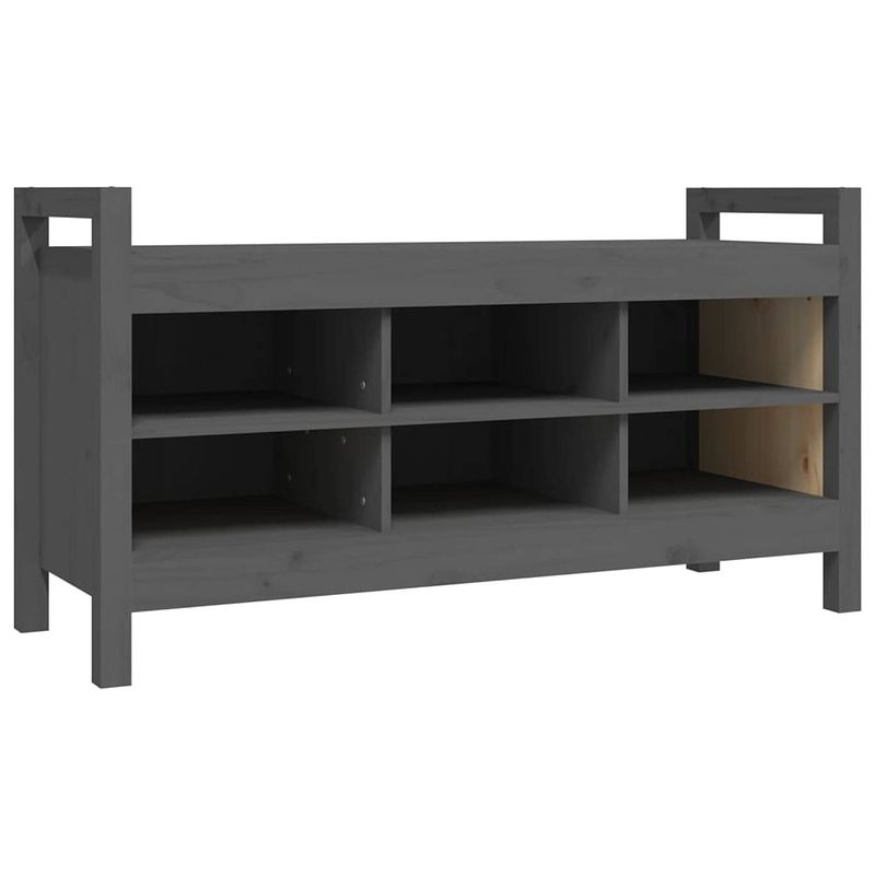 Foto van The living store halbank massief grenenhout - grijs - 110x40x60 cm - met 6 vakken en praktisch blad