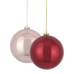 Foto van Kerstversieringen set van 2x grote kunststof kerstballen roze en rood 15 cm glans - kerstbal