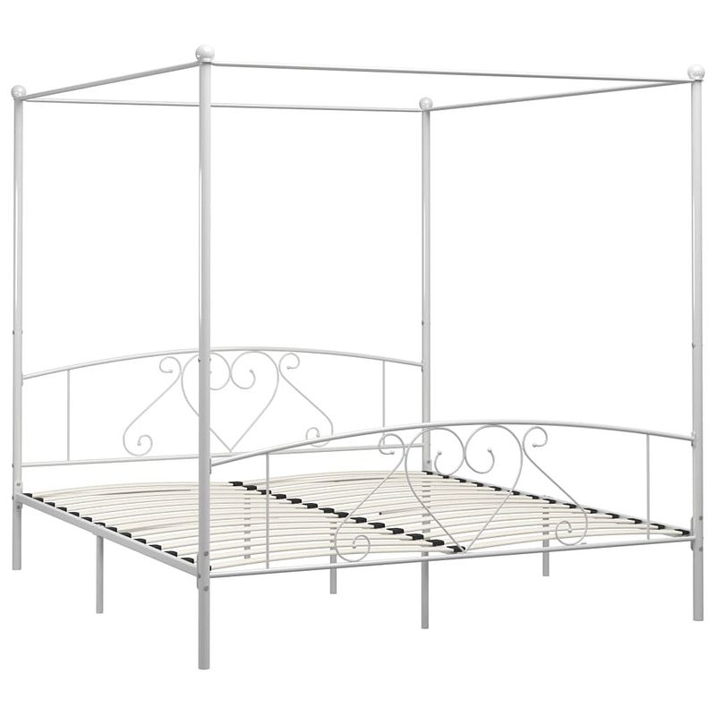 Foto van The living store metalen hemelbedframe - 209 x 187.5 x 198 cm - wit - geschikt voor matras van 180 x 200 cm