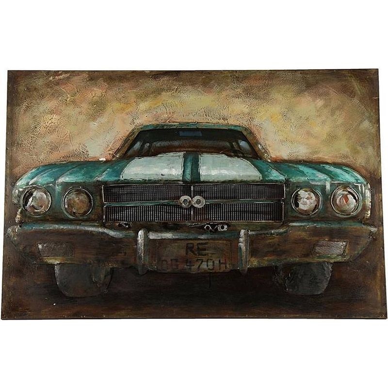 Foto van Tom schilderij oldtimer 120 x 80 cm hout bruin/blauw