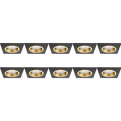 Foto van Spot armatuur 10 pack - pragmi rodos pro - gu10 fitting - inbouw vierkant - mat zwart/goud - aluminium - 93mm