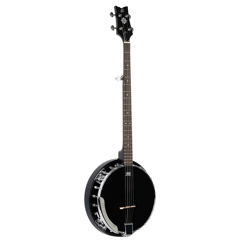 Foto van Ortega obj250-sbk raven series satin black banjo met gigbag