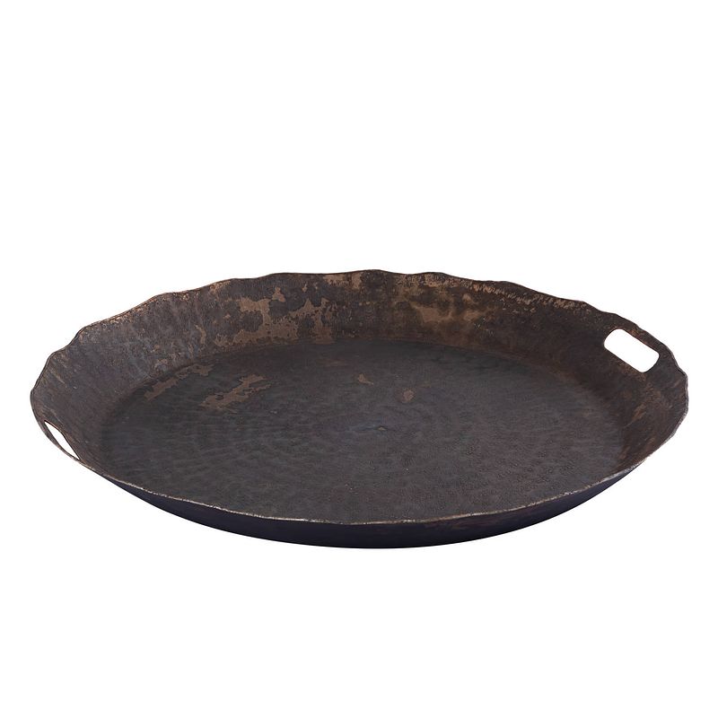 Foto van Ptmd semin copper alu round rustic tray wavy edge l