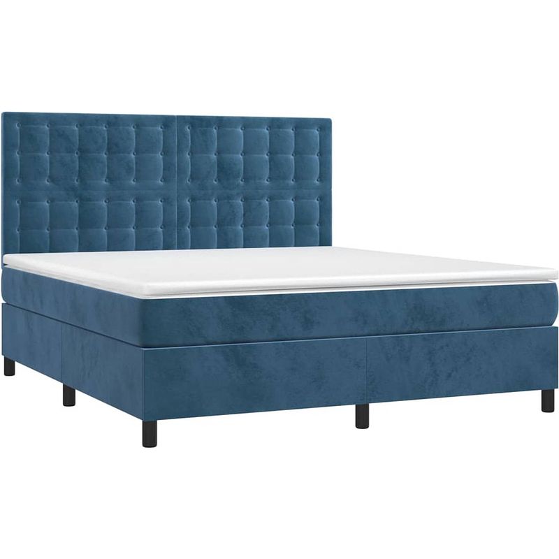 Foto van The living store boxspring bed - donkerblauw - 203 x 160 x 118/128 cm - zacht fluweel