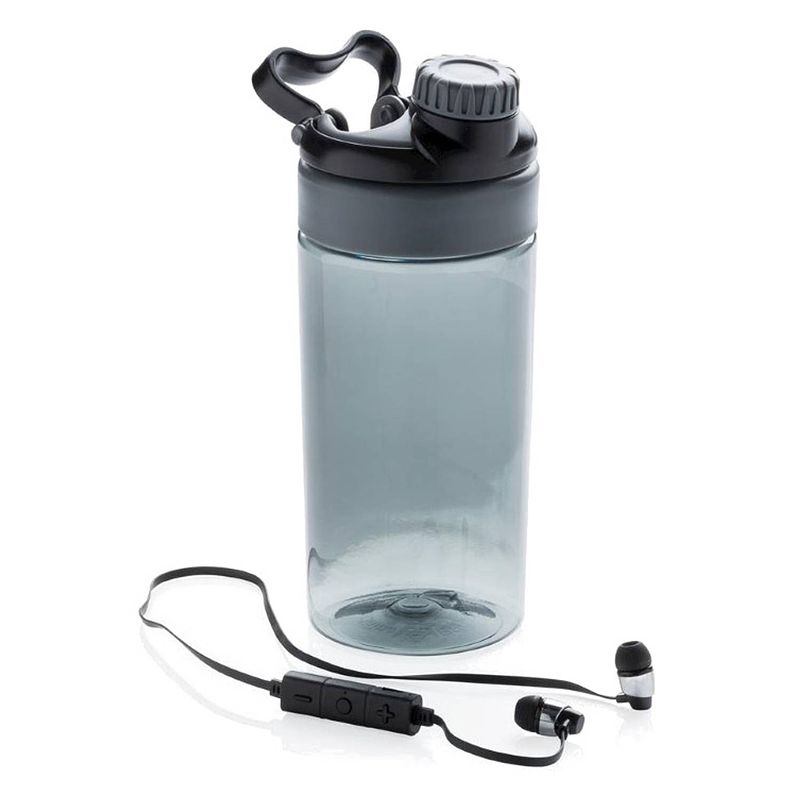 Foto van Xd collection sportfles met bluetooth oortjes 500 ml antraciet