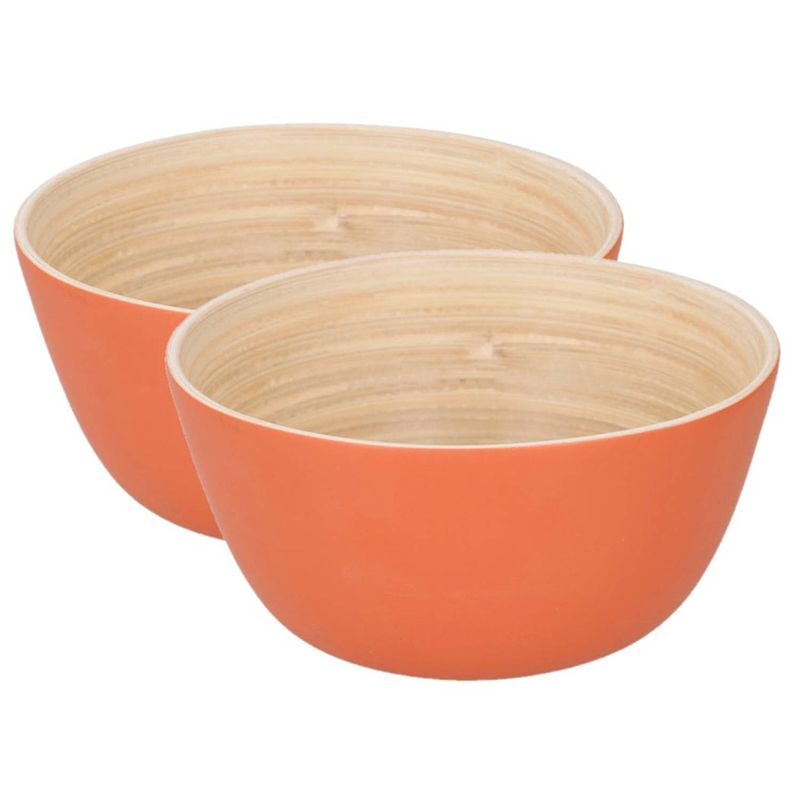 Foto van 2x stuks bamboe snack schaaltje oranje 10 cm - snack en tapasschalen