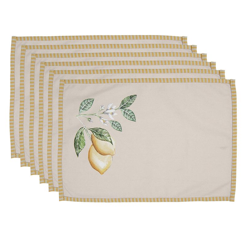 Foto van Haes deco - set van 6 placemats - 48x33 cm - 100% katoen - lemons and leafs