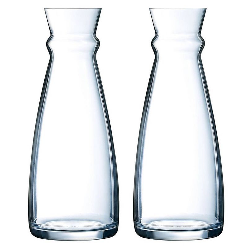 Foto van 2x stuks glazen schenkkan/karaf 1 liter - sapkannen/waterkannen/schenkkannen