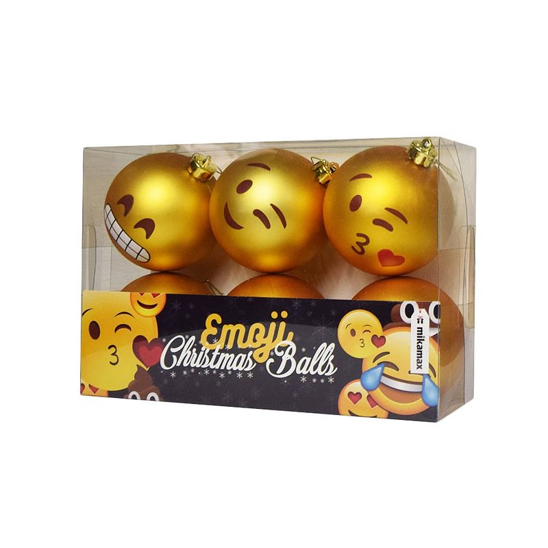 Foto van Emoji kerstballen - set van 6 - grappige kerstballen met 6 verschillende emoji'ss - ø 7,8cm - christmas balls -
