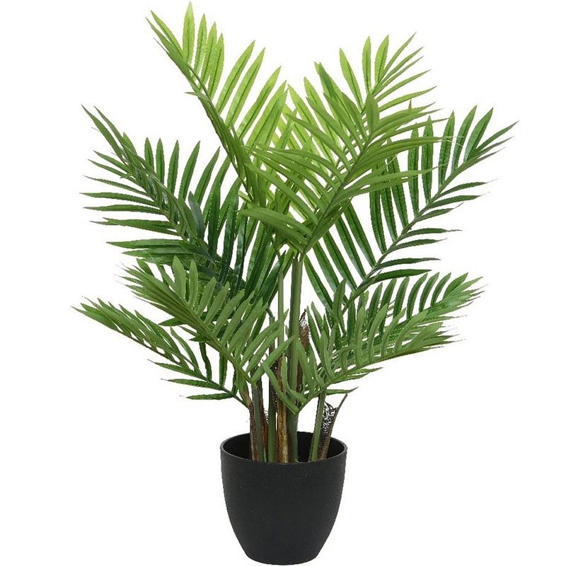 Foto van Groene areca/goudpalm kunstplant 73 cm in zwarte pot - kunstplanten/nepplanten - palmen