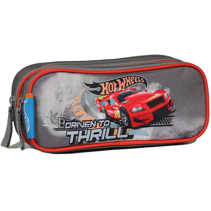 Foto van Hot wheels etui junior 23 x 7 x 10 cm polyester grijs/rood