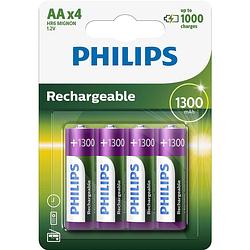 Foto van Philips oplaadbare batterijen aa - 4 stuks - nimh - 1300 mah - tot 1000 keer oplaadbaar