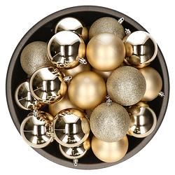 Foto van Kerstballen - 25x stuks - licht champagne - 8 cm - kunststof - kerstversiering - kerstbal