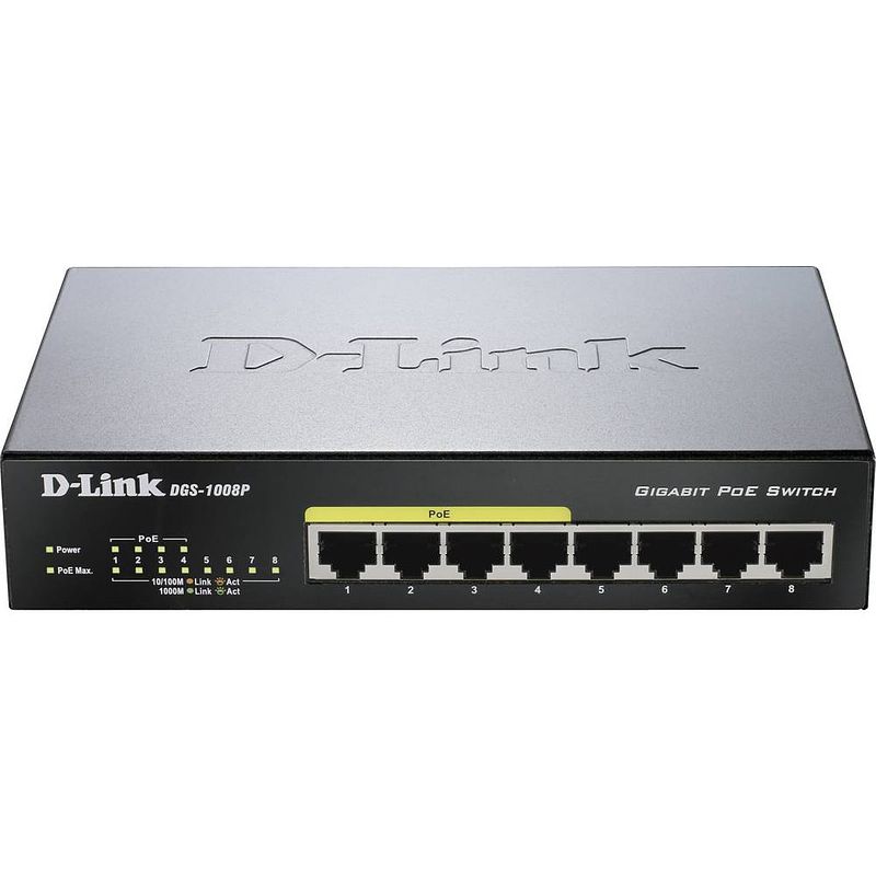 Foto van D-link dgs-1008p netwerk switch 8 poorten 1 gbit/s poe-functie