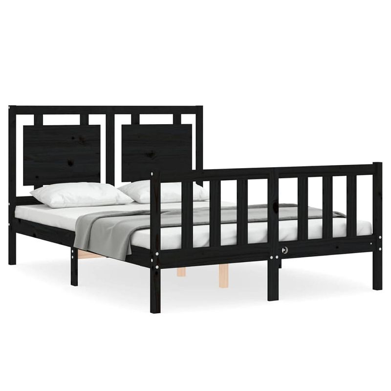 Foto van The living store bedframe massief grenenhout - zwart - 195.5 x 145.5 x 100 cm - multiplex lattenbodem