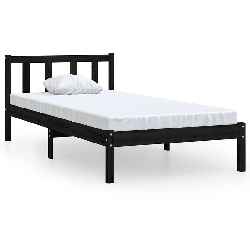 Foto van The living store bedframe grenenhout - 195.5 x 80.5 x 69.5 cm - zwart - voor matras 75x190 cm - montage vereist