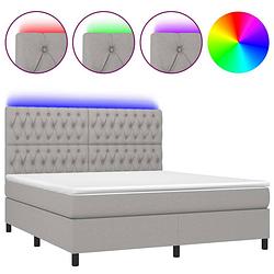 Foto van The living store boxspring - led - pocketvering - lichtgrijs - 203x160x118/128 cm - incl - matras en topmatras