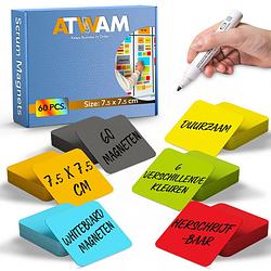 Foto van Atwam scrum magneten - 60 stuks - voor whiteboard of magneetbord - herschrijfbare magneten - post it - 7,5*7,5 cm