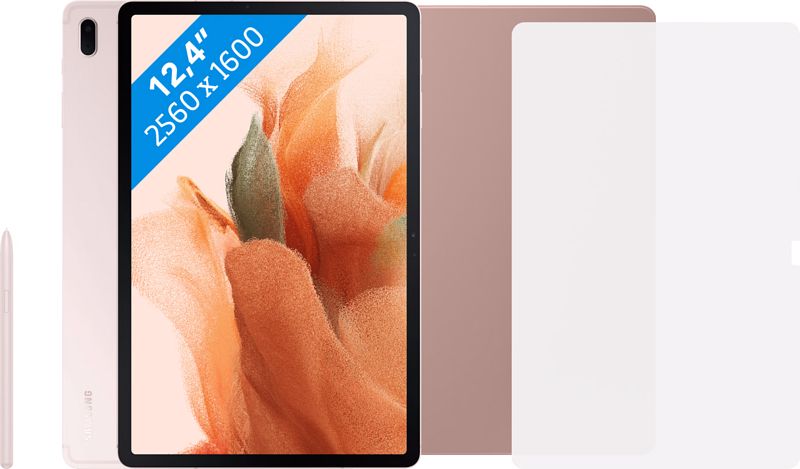 Foto van Samsung galaxy tab s7 fe 64gb wifi roze + beschermingspakket