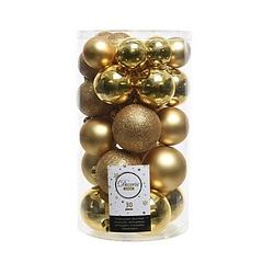 Foto van 90x gouden kerstballen 4 - 5 - 6 cm kunststof mat/glans/glitter - kerstbal