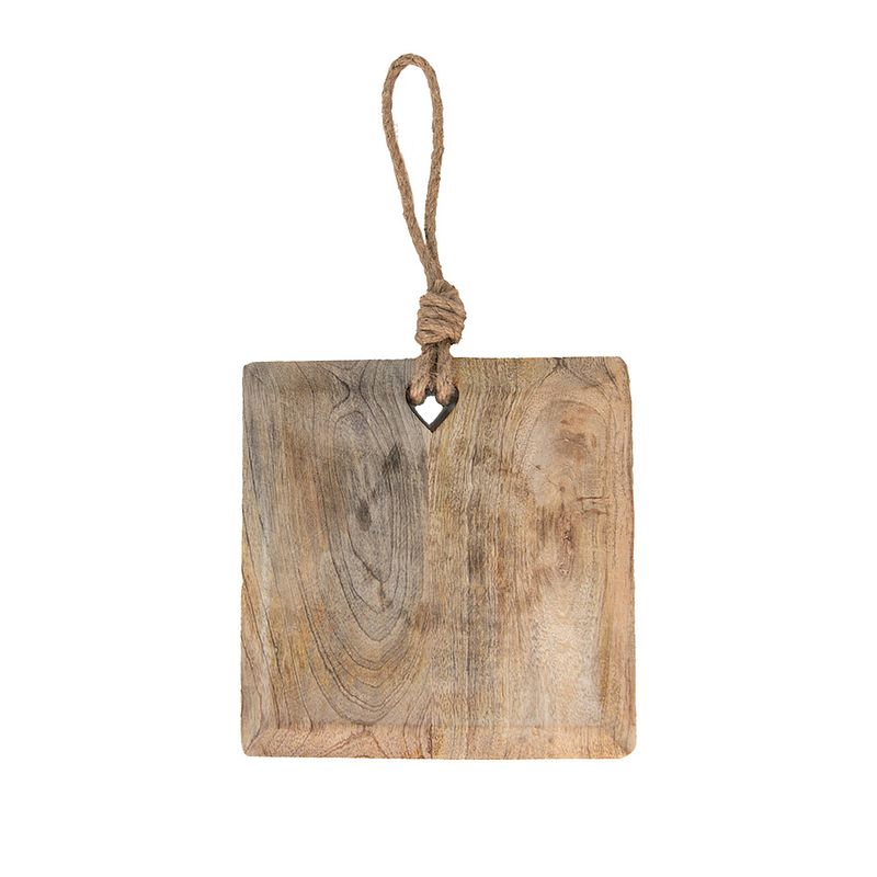 Foto van Haes deco - decoratieve snijplank - 20x20x2 cm - hout - bruin - borrelplank, tapasplank, serveerplank