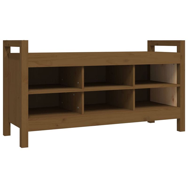 Foto van The living store halbank massief grenenhout - gangmeubel 110x40x60 cm - honingbruin