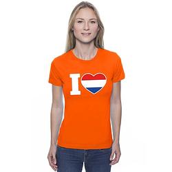 Foto van Oranje i love holland supporter shirt dames - oranje koningsdag/ holland supporter kleding s