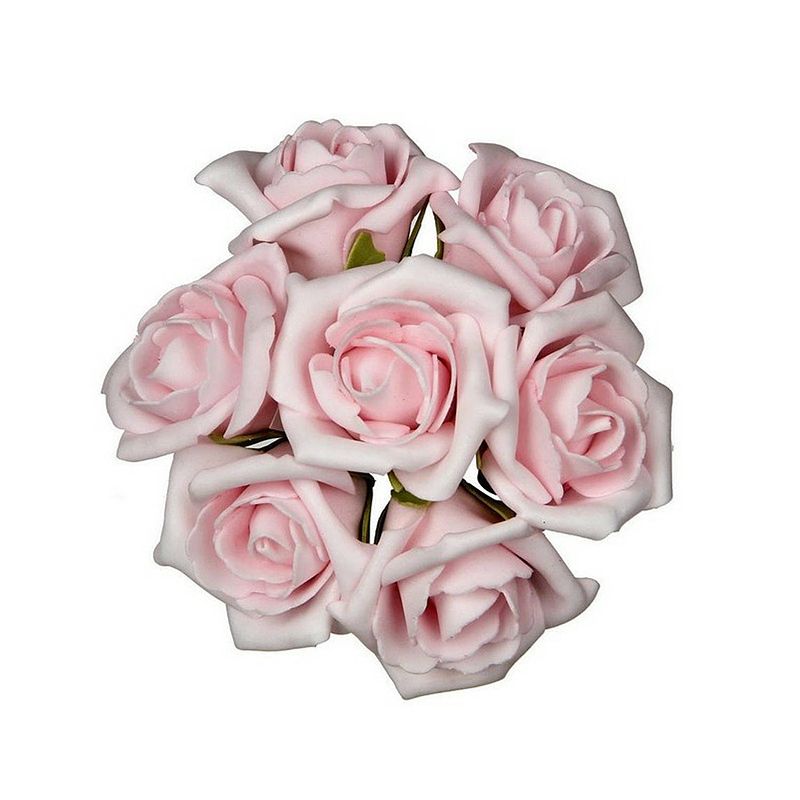 Foto van Ideas4seasons decoratie roosjes foam - bosje van 7 - lichtroze - dia 6 cm - hobbydecoratieobject