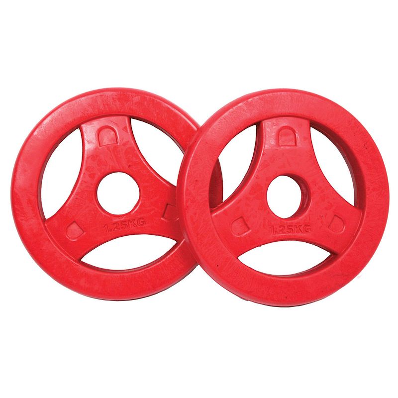 Foto van Tunturi aerobic halterschijven - 2 x 1,25 kg - 30mm - rood - incl. gratis fitness app