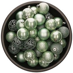 Foto van 37x mintgroene kunststof kerstballen 6 cm - mix - onbreekbare plastic kerstballen - kerstboomversiering mintgroen