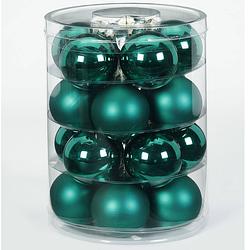 Foto van 40x donkergroene glazen kerstballen 6 cm glans en mat - kerstbal